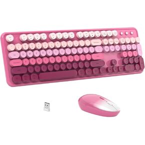 JAMfit Wireless Keyboard Mouse Combos, 2.4G Colorful Retro Typewriter Full-Size Keyboard - Gradient Computer Keyboard for Windows, Mac, PC, Desktops, Laptop (Gradient- Cranberry Red)