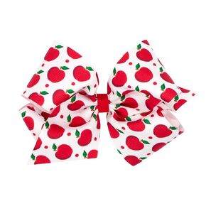 Wee Ones Girls Harvest-themed Apple Printed Grosgrain Hair Bow, Apl/Wht, King