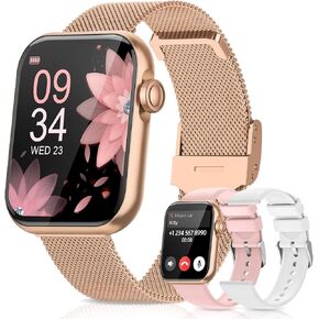 Smart Watches for Women,Fitness Tracker Smartwatch for Android Phones/iPhone Compatible,1.85" Womens Watch with Blood Pressure Monitor,Calls and Messages/Heart Rate/Sleep/Female Cycle(3 Watch Bands)