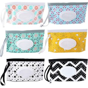 FEBSNOW 6 Pack Baby Wipes Dispenser, Portable Refillable Wipe Holder, Baby Wipes Container, Reusable Wipes Case, Baby Travel Wet Wipes Pouch (Morandi Color)