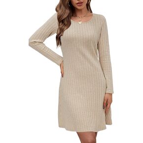 OUGES 2024 Fall Maternity Dress for Photoshoot Baby Shower Crew Neck Long Sleeve Knit Lightweight Sweater Dresses