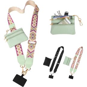 Phone Strap with Zippered Pouch, Clip and Go Strap for Phone with Wallet Crossbody, Phone Crossbody Strap