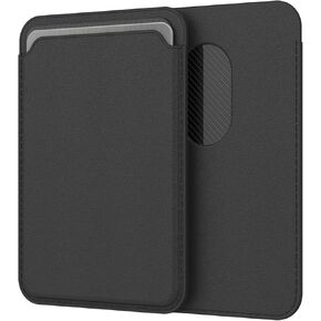 PunkCase Magnetic Wallet [CardMag Series] Deluxe Stick-on Card Holder Attachment for Back of Phone | Prime Genuine Leather Pouch | Discreet & Secure [Red]