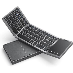Foldable Bluetooth Keyboard - Multi-Device Mini Wireless Keyboard with Touchpad, Pocket-Sized Travel Keyboard Compatible with iPad, iPhone, Tablet, Smartphone, iOS, Android, Windows - Blue
