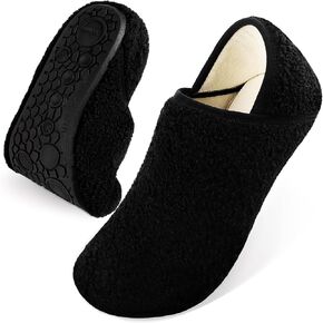 DOMMARE Fuzzy House Slippers for Men Women Indoor, Bedroom Shoes Warm Barefoot Slipper Socks, Curly Fur Memory Foam Furry Lining Slip-On Elastic Closed Non-Slip Sole Travel Loafer Slippers