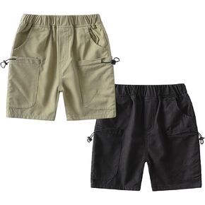 Volunboy Tollder Boys Summer Shorts Cotton Boys Pull On Cargo Jogger Elastic Waist Solid 2 Pack Shorts