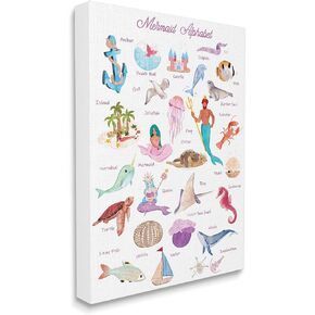 Stupell Industries Alphabet of Mermaids ABC Kid's Nautical Fantasy, Designed by Ziwei Li Canvas Wall Art, 16 x 20, Pink