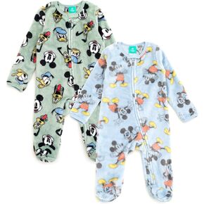 Disney Mickey Mouse Minnie Winnie the Pooh Baby 2 Pack Zip Up Sleep N' Plays Newborn to Infant Sizes (Newborn - 24 Months)