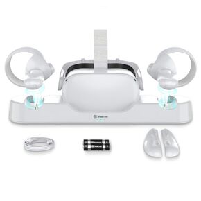 Smatree Charging Dock Compatible for Oculus Quest 3/Meta Quest 3,Charge Controllers and Headset Simultaneously, VR Charging Station with LED Light, with 2 Rechargeable Controller Batteries(NO Adapter)