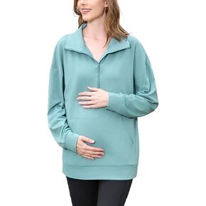 Ecavus Women's Oversized Maternity Sweatshirts Half Zip Pullover Maternity Shirts Long Sleeve Maternity T-Shirts