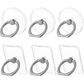 6PCS Cell Phone Ring Holder Transparent Phone Finger Holder Stands 360° Rotation, Universal Clear Phone Ring Grip Kickstand Compatible with Phone and Smartphones(6 Round)