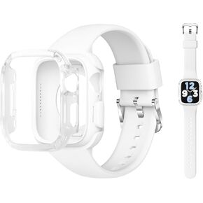 XYF Compatible for Sport Apple Watch Bands 41mm 40mm 38mm with Case Bumper, Women Men Soft Silicone Skin-friendly Straps Protective Cover for iWatch Series 9 8 7 6/SE 5 4 3 2 1