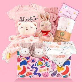 Baby Girl Gifts,Baby Gifts for Girls,Newborn Baby Gifts for Girls,Baby Shower Gifts for Girl,Newborn Baby Girls Gift Basket,Unique Pink Newbaby Gift Set (9pcs)