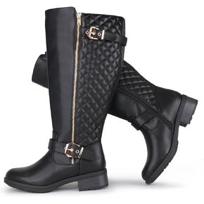 Women's Extra Wide Calf Knee High Riding Boots Retro Double Buckle Chic Style Fall Boots