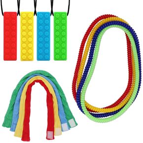 Sensory Chew Necklaces for Kids, 12 Pack Stretchy Chewy Necklace for Boys Girls and Adults with Autism ADHD, Biting, Teething Needs, Silicone Blocks Chewing Toys for Sensory Kids Reduce Anxiety Fidget