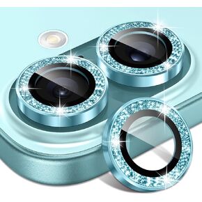 Matekxy Glitter Camera Lens Protector for iPhone-16 Plus - for iPhone 16 9H Anti-Scratch Tempered Glass with Aluminum Edging, Cute Girly Metal Individual Bling Ring Cover for Women, Pink