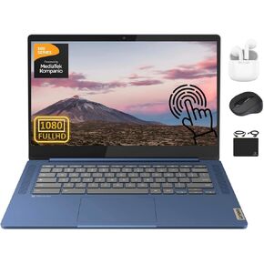 Lenovo Chromebook Slim Thin Light Laptop Student Business 2024, 14" FHD Touchscreen, 8-Core MediaTek Kompanio 520, 4GB RAM, 128GB (64GB eMMC+64GB Card), WiFi 6, Long Hours, Chrome OS+HubxcelAccesory
