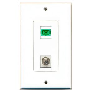 RiteAV - 1 منفذ SC-APC من الألياف المتعددة الأوضاع Simplex 1 منفذ كابل محوري - لوحة حائط بيضاء مزخرفة من النوع F - حامل متضمن