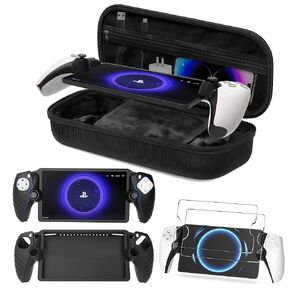 Foluck 3 in 1 Accessoris Set Compatible with Playstation Portal, EVA Carrying Case for PS5 Portal, Soft Silicone Protective Cover, 2 Pack Screen Protector, Ps Portal Accessories, White