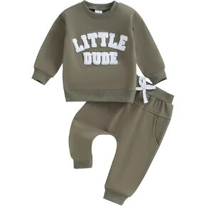 fhutpw Fall Baby Boy Clothes Toddler Embroidery Little Dude Print Long Sleeve Sweatshirt Tops Solid Pants Winter Outfits in Kuwait