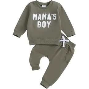 fhutpw Fall Baby Boy Clothes Toddler Embroidery Little Dude Print Long Sleeve Sweatshirt Tops Solid Pants Winter Outfits