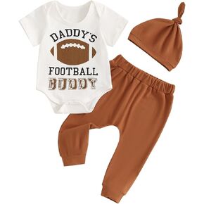 Newborn Baby Boy Clothes Daddys Football Buddy Short Sleeve Romper Shirt Pants Set Infant Fall summer Outfit