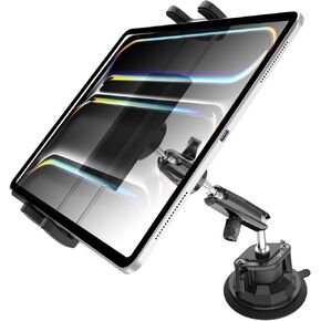 Charchendo Tablet Holder for Car Truck SUV Dashboard Windshield, Strong Suction Cup Tablet Phone Mount with 7.5" Metal Arm 360° Rotation Fits iPad Pro 13/12.9/Air/Mini, Galaxy Z Fold, 4-13" Devices