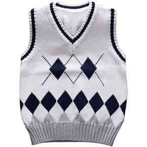 Baby Boys Toddler V-Neck Argyle Knit Thicken Students Sweater Vest