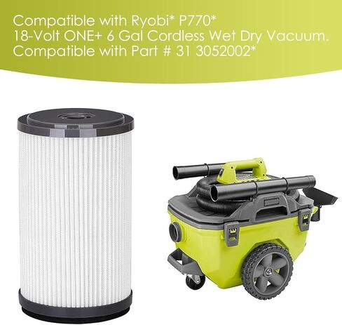 قطعتان من قطع غيار فلتر المكنسة P770 لـ Ryobi P770 18V ONE+ 6 Gal مكنسة جافة ورطبة لاسلكية، مقارنة بالجزء # 313052002 & A32RF01N in Kuwait