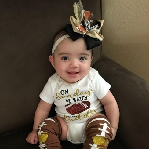 Baby Girl Football Outfit Long Sleeve Crewneck Sweatshirt Romper Flare Pants Headband Infant Fall Clothes in Kuwait