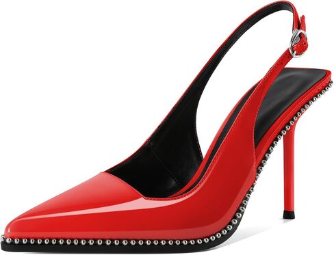Women's Slingback Pumps Pointed Toe High Stiletto Heels Backless Stretch Beaded Heels 4.2 Inch Dress Pumps Shoes in Saudi Arabia