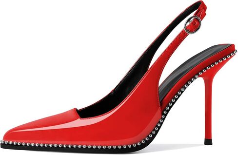Women's Slingback Pumps Pointed Toe High Stiletto Heels Backless Stretch Beaded Heels 4.2 Inch Dress Pumps Shoes in Saudi Arabia