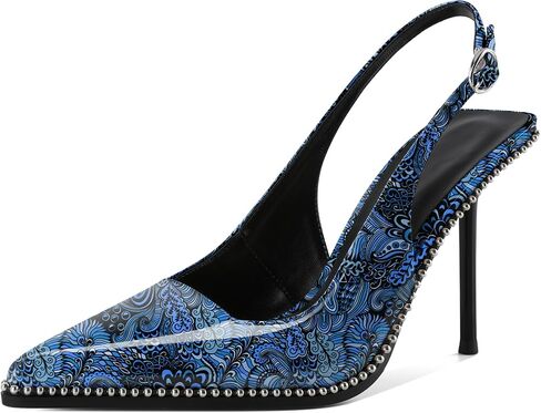 Women's Slingback Pumps Pointed Toe High Stiletto Heels Backless Stretch Beaded Heels 4.2 Inch Dress Pumps Shoes in Saudi Arabia