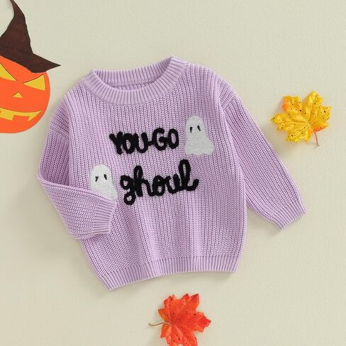 Toddler Baby Boy Girl Halloween Outfit Pumpkin Embroidery Knit Sweater Sweatshirt Fall Winter Clothes in Kuwait