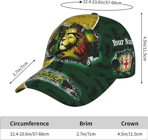 Jamaica Flag Baseball Cap Unisex Novelty Lions Printed Hat Map Badge Baseball Hats Dad Cap Jamaica Hat for Men and Women in Saudi Arabia