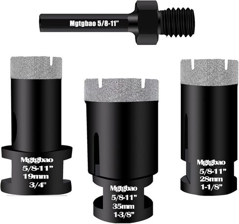 4 قطع من رؤوس المثقاب الأساسية الماسية الجافة من Mgtgbao، طقم منشار ثقب الماس لزجاج حجر الرخام والسيراميك والبورسلين مع خيط 5/8-11 بمقاس 3/4 بوصة (19 مم)، 1-1/8 بوصة (28 مم)، 1-3/8 " (35 ملم) مع ساق سداسية مقاس 3/8. in Kuwait