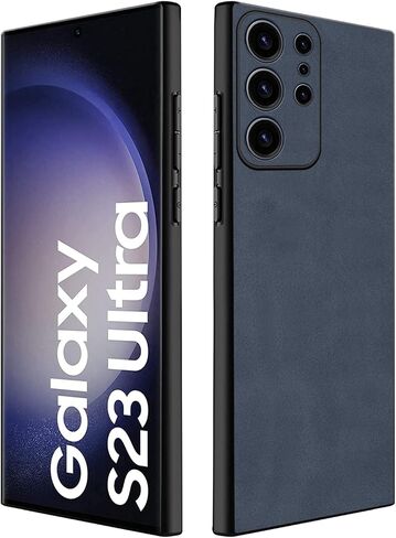 حافظة لهاتف Samsung S23 Ultra 5G (2023)، حافظة جلدية PU وجلد سويدي، حافظة فاخرة خفيفة الوزن مضادة للاهتزاز ومضادة للانزلاق لهاتف Samsung S23 Ultra 5G، للرجال والنساء (أزرق) in Saudi Arabia