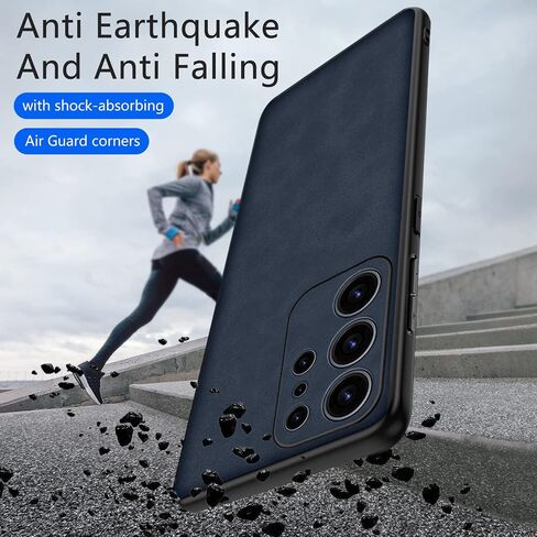 حافظة لهاتف Samsung S23 Ultra 5G (2023)، حافظة جلدية PU وجلد سويدي، حافظة فاخرة خفيفة الوزن مضادة للاهتزاز ومضادة للانزلاق لهاتف Samsung S23 Ultra 5G، للرجال والنساء (أزرق) in Saudi Arabia