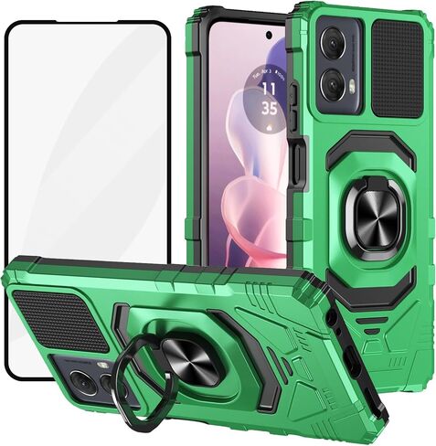 حافظة Ailiber لهاتف Moto G Power 5G 2024 المغناطيسية، مع واقي شاشة، مسند حلقي لتركيب السيارة، حماية شديدة التحمل، حافظة هاتف متينة مقاومة للصدمات لهاتف Motorola Moto G Power 5G 2024-Green in Kuwait