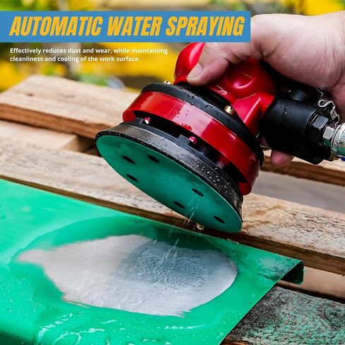 جهاز تلميع هوائي، قرص سنفرة مداري رطب مقاس 5 بوصات، مجموعة آلة طحن وملمع هواء النخيل العملي المحمول مع أنبوب مياه مشترك مدخل لتلميع الخشب المعدني، والصنفرة in Kuwait