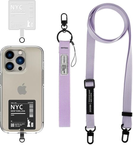 araree Travel More, Phone Lanyard - 2 pads(Clear,Black) Air Flight Ticket Boarding Pass Design, 1× Adjustable Neck Strap, 1× Wrist Strap, Compatible with All Smartphone - NYC(Black,Clear), Purple in Kuwait