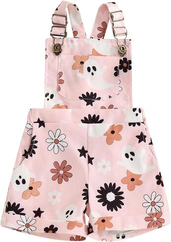 Adobabirl Toddler Baby Girl Halloween Outfit Ghost Pumpkin Overalls Romper Suspender Shorts Jumpsuit Cute Fall Clothes in Saudi Arabia