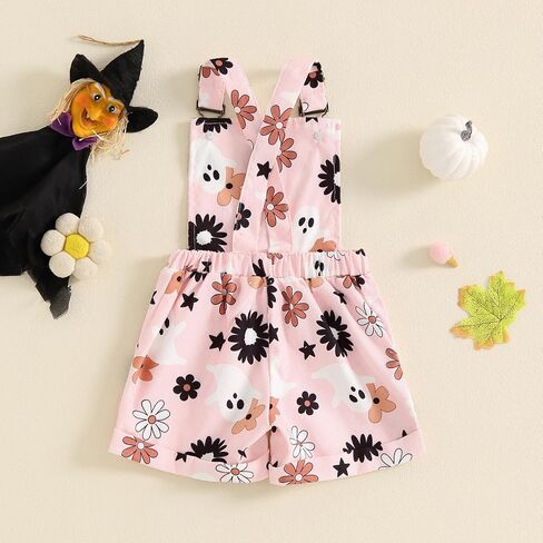 Adobabirl Toddler Baby Girl Halloween Outfit Ghost Pumpkin Overalls Romper Suspender Shorts Jumpsuit Cute Fall Clothes in Saudi Arabia