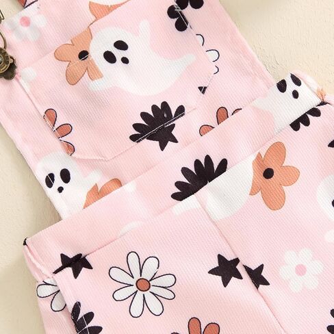 Adobabirl Toddler Baby Girl Halloween Outfit Ghost Pumpkin Overalls Romper Suspender Shorts Jumpsuit Cute Fall Clothes in Saudi Arabia
