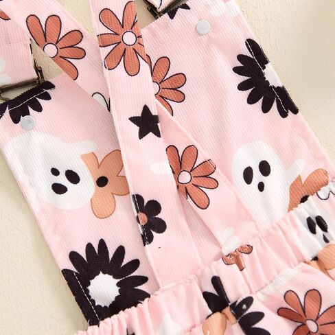 Adobabirl Toddler Baby Girl Halloween Outfit Ghost Pumpkin Overalls Romper Suspender Shorts Jumpsuit Cute Fall Clothes in Saudi Arabia