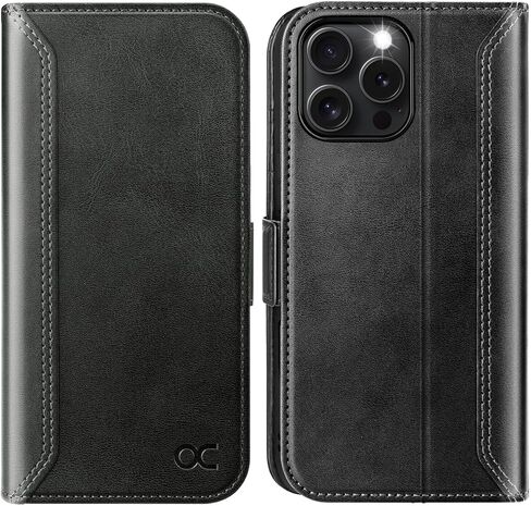 OCASE متوافق مع حافظة محفظة iPhone 16 Pro، حافظة قابلة للطي من جلد البولي يوريثان مع حامل بطاقات RFID Blocking Kickstand [غلاف داخلي من مادة TPU مقاوم للصدمات] غطاء هاتف 6.3 بوصة 2024، أسود in Saudi Arabia