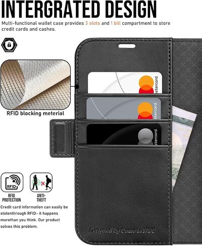 OCASE متوافق مع حافظة محفظة iPhone 16 Pro، حافظة قابلة للطي من جلد البولي يوريثان مع حامل بطاقات RFID Blocking Kickstand [غلاف داخلي من مادة TPU مقاوم للصدمات] غطاء هاتف 6.3 بوصة 2024، أسود in Saudi Arabia