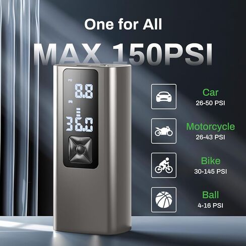 AT003 Tire Inflator Portable Air Compressor, Auto Air Pump for Car Tires, Tire Inflator 150PSI with 6000mAh Battery, Pressure Gauge & LED Screen, Air Compressor for Car, Motorcycle, Bike, Ball in Saudi Arabia