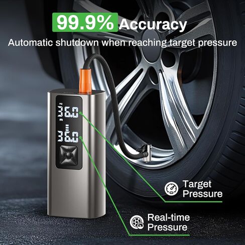 AT003 Tire Inflator Portable Air Compressor, Auto Air Pump for Car Tires, Tire Inflator 150PSI with 6000mAh Battery, Pressure Gauge & LED Screen, Air Compressor for Car, Motorcycle, Bike, Ball in Saudi Arabia