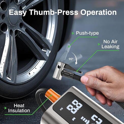 AT003 Tire Inflator Portable Air Compressor, Auto Air Pump for Car Tires, Tire Inflator 150PSI with 6000mAh Battery, Pressure Gauge & LED Screen, Air Compressor for Car, Motorcycle, Bike, Ball in Saudi Arabia
